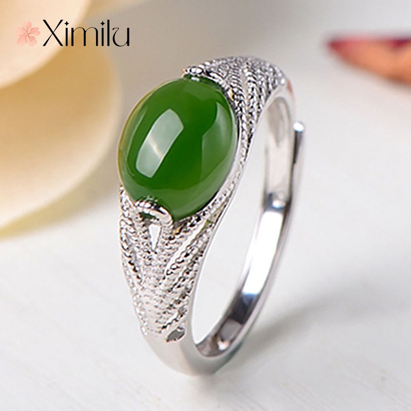 XIMILU แหวนหยกกลวง สีเขียว สําหรับผู้หญิง