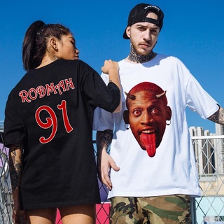 เสื้อยืด พิมพ์ลาย Dennis Rodman 91 สไตล์วินเทจ ฮิปฮอป สตรีท สําหรับผู้ชาย และผู้หญิง เหมาะกับการเล่นบาสเก็ตบอลS-5XL
