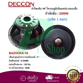 DECCON ลำโพงซับ18" โครงอลูมิเนียม ขอบแข็ง 2500วัตต์ รุ่น BAZOOKA-18 8โอห์ม ดอกลำโพงกลางแจ้ง แพ็ค 1 ดอก