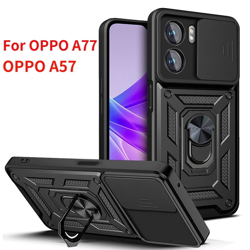 ปลอกสําหรับOPPO A57 A77 5G A96 A77s A76 A55 A54 A6c A6x A6T Pro 4G 5G 2026 2022 4Gเคสโทรศัพท์เกราะแหวนวงเล็บกันกระแทกPushดึงป้องกันกล้องปกหลัง