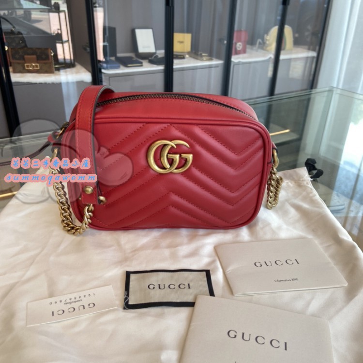 GUCCI Gucci GG Marmont MINI Mini Red กระเป๋ากล้อง/กระเป๋าสะพาย/กระเป๋าสะพาย 448065