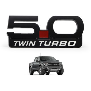 Logo "5.0 TWIN TURBO" โลโก้ติดท้ายรถ ติดข้างรถ สำหรับ Ford F-150