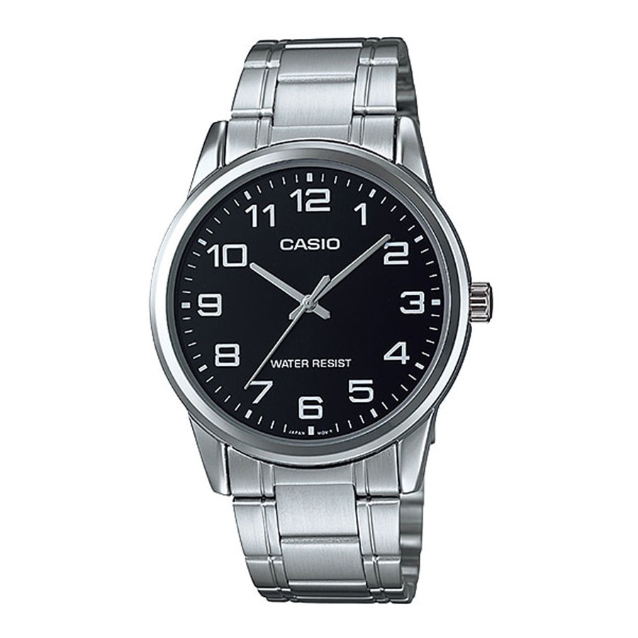 Casio Standard นาฬิกาข้อมือผู้ชาย สายสแตนเลส รุ่น MTP-V001,MTP-V001D,MTP-V001D-1B - สีเงิน