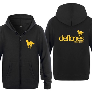 เสื้อคาร์ดิแกน มีฮู้ด แต่งซิป ลายโลโก้ Pony Deftones สีขาว เหมาะกับของขวัญวันขอบคุณพระเจ้า แฟชั่นสําหรับผู้ชาย