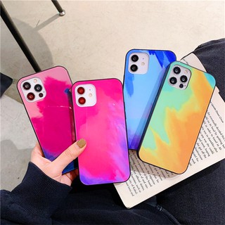 New Gradient Watercolor สีรุ้ง เคส กระจกนิรภัย XIAOMI Redmi Note 10 9 Pro Max 10Pro 9Pro 10s 9T 9s 9C 9A 9i 4G 5G 2021 แข็ง Phone Case Casing Cases Cover กันกระแทก ไล่ระดับสีน้ำ