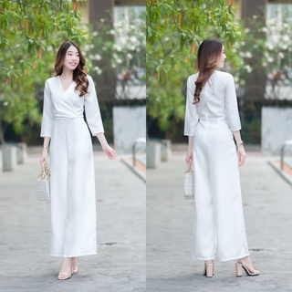 hbstation.shop เสื้อผ้าแฟชั่น Jumpsuit สีขาว พร้อมส่ง