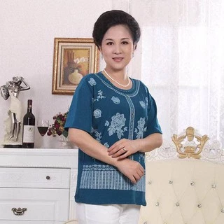 เสอผหญงวยกลางคน คอกลม ผาพมพลาย เสอคณแม ไซสใหญ 3XL อก 43 นว พรอมสงในไทย
