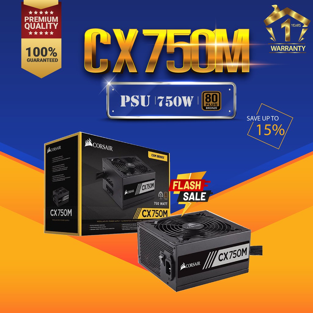 PSU อุปกรณ์จ่ายไฟ (80+ Bronze) CORSAIR CX750m 750w