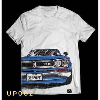 ผ้าฝ้าย 100%เสื้อยืด แขนสั้น ลายรถยนต์GT-R(up002)S-3XL