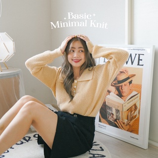 Basic Minimal Knit เสื้อแขนยาวไหมพรมโปโลเกาหลี