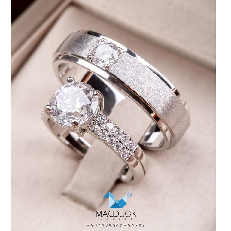 Madduckjewels แหวนเงินแท้ เพชร CZ ชุบโรเดียม RG1418WGR-RG1702