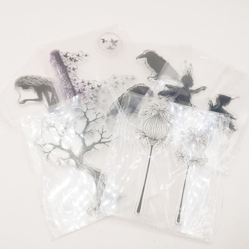 ต้นไม้/นก/นางฟ้า/ดอกไม้ซิลิโคนใสแสตมป์ยาง Cling ไดอารี่ Scrapbooking DIY