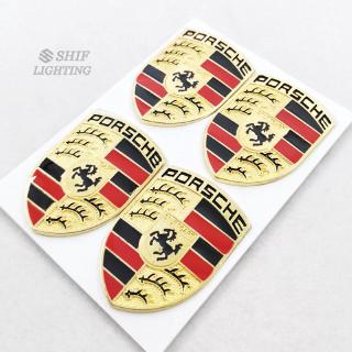 สติ๊กเกอร์โลหะสีทอง PORSCHE HORSE Logo สําหรับตกแต่งรถยนต์ 4 ชิ้น