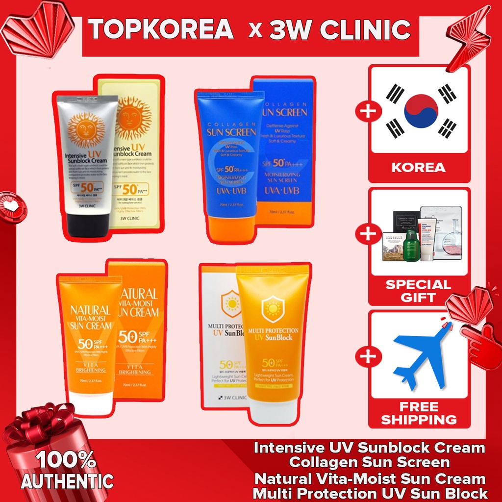 3W CLINIC ★คลินิก 3W★<<4 TYPE Sun >> Multi Protection UV Sun Block,,,, Intensive UV Sunblock Cream,,, Collagen Sun Screen,,, Natural Vita-Moist Sun Cream-4 Options / TOPKOREA / Shipping fro