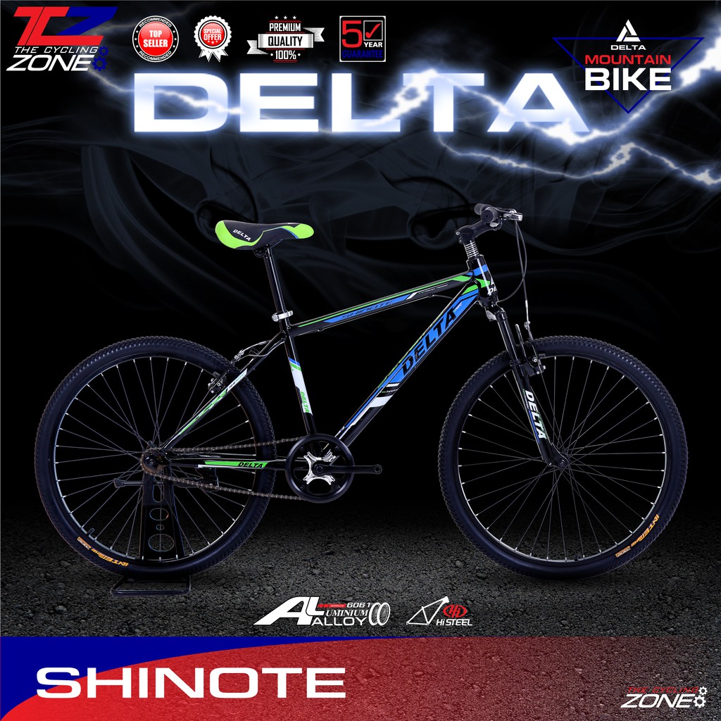 DELTA จักรยานเสือภูเขา 26" / โช๊ครับแรงกระแทกได้ดี / ไม่มีเกียร์ / รุ่น SHINOTE (สีน้ำเงิน/เขียว)
