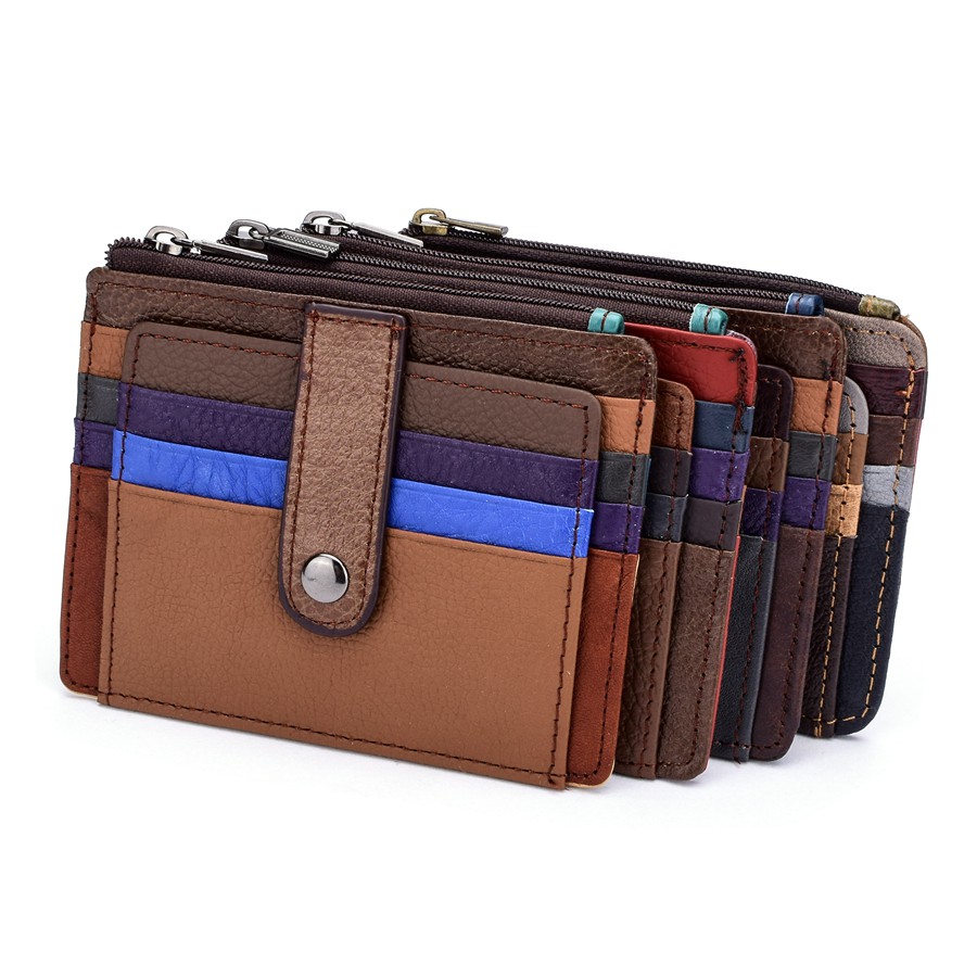 คู่สไตล์กระเป๋าสตางค์หนังแท้ Bank Card ID Holder เปลี่ยนผู้ถือบัตร 11 ช่องใส่การ์ด Ultra-Thin Multi-Function กระเป๋าสตางค์การจับคู่สีผสมสีผู้ถือบัตร