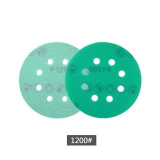10PCS 5Inch8hole 125 มม.กระดาษทราย WetDry Hook Loop Flocking สีเขียวแผ่นขัด 60-2000