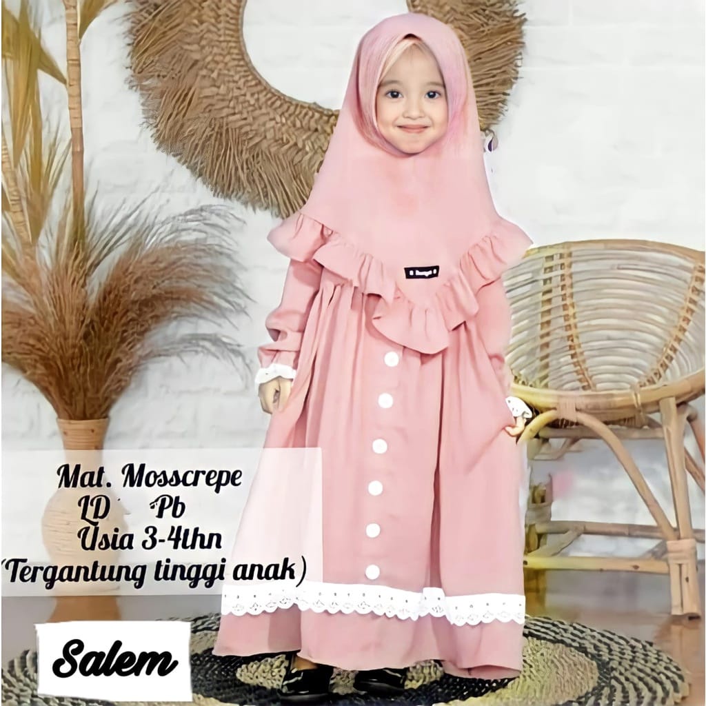 เสื้อผ้ามุสลิมสําหรับเด็กผู้หญิง Gamis สําหรับเด็ก 1-8 ปี