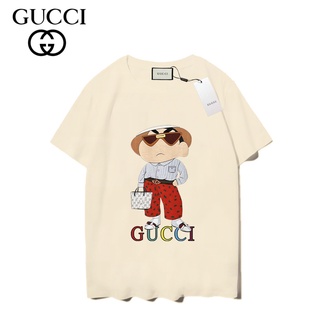 Gucc เสื้อยืดแขนสั้น ผ้าฝ้าย พิมพ์ลาย แฟชั่นสําหรับผู้ชาย และผู้หญิง