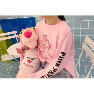 เสื้อยืดคอกลมแขนยาว สกรีนลาย Pink panther