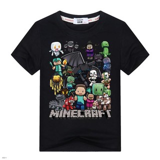 เสื้อยืดแขนสั้น ผ้าฝ้าย ลาย minecraft สำหรับเด็ก