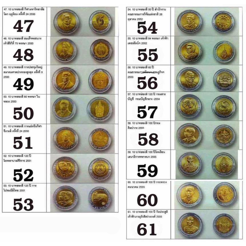 เหรียญ 10 บาท 2สี ที่ระลึก หลายวาระ แบบที่ 47 - 61