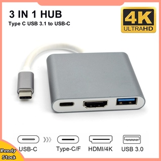 Hua 3 in 1 อะแดปเตอร์แปลงฮับ USB 3.1 Type-C เป็น 4K UHD HDMI สําหรับ Macbook