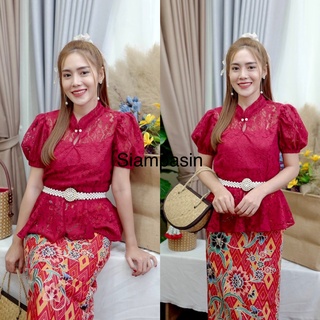 PTT♦️เสื้อลูกไม้ อก 32-36 นิ้ว 34-38 นิ้ว เสื้อลูกไม้สีแดง ลูกไม้สีแดง เสื้อใส่ทำบุญ  เสื้อใส่สบาย ลูกไม้แขนสั้น หยดน้ำ