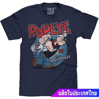 ผ้าฝ้าย 100%ป๊อปอาย เยาวชน Tee Luv Popeye The Sailorman T-Shirt - I Yam What I Yam Popeye Cartoon Mens Shirt ผู้ชาย disc