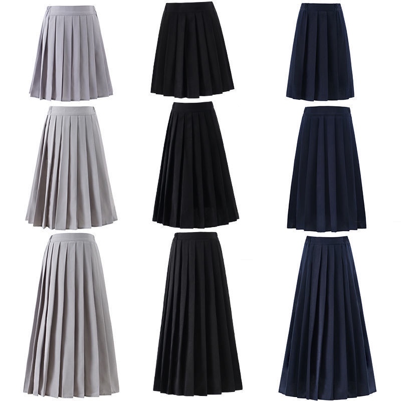 ✢ ✙ S-5XL เวอร์ชั่นเกาหลี jk เครื่องแบบหวานขนาดใหญ่สีดำ/สีเทากระโปรงสไตล์ญี่ปุ่นวิทยาลัยสไตล์กระโปรงจีบ/กระโปรงยาว