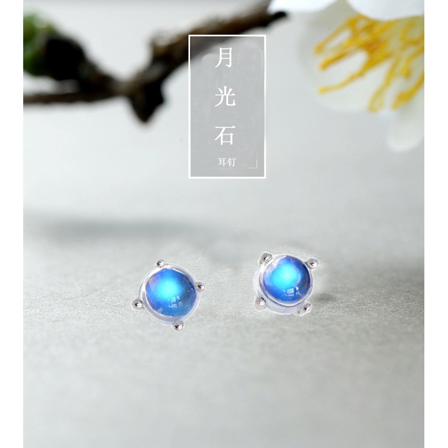 ยุโรปและอเมริกาเลียนแบบมูนสโตนธรรมชาติต่างหู BlueRay ชุบ S925 เงินสเตอร์ลิงที่เรียบง่ายอารมณ์ต่างหูเครื่องประดับคู่หญิง de2-3635 - รูปที่ 4