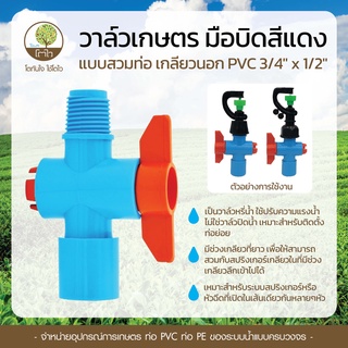 วาล์วเกษตร มือบิดสีแดง แบบสวมท่อ เกลียวนอก PVC 3/4x1/2  - โตไว