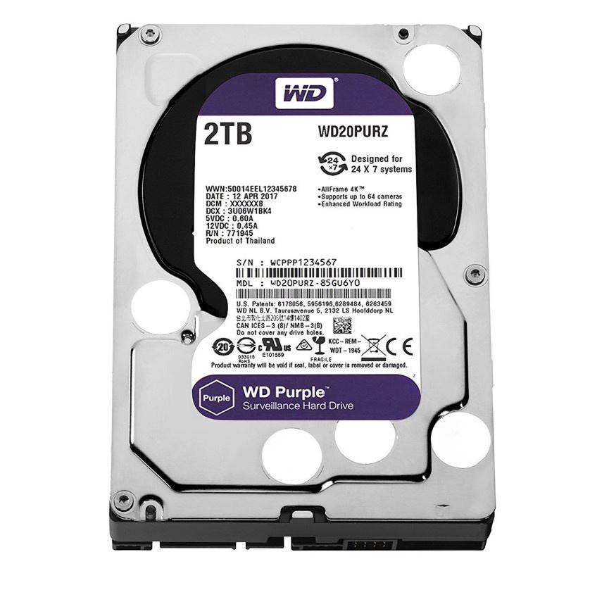 HDD (ฮาร์ดดิสก์) FOR CCTV WD PURPLE 2TB