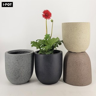 I-POT กระถางต้นไม้ไฟเบอร์เคลย์น้ำหนักเบาดีไซน์โมเดิร์นทรงแคปซูลลายแกรนิตโตสีเอิร์ธโทน  I-POT ขนาด 9นิ้ว (ก.25 ส.25ซม.)