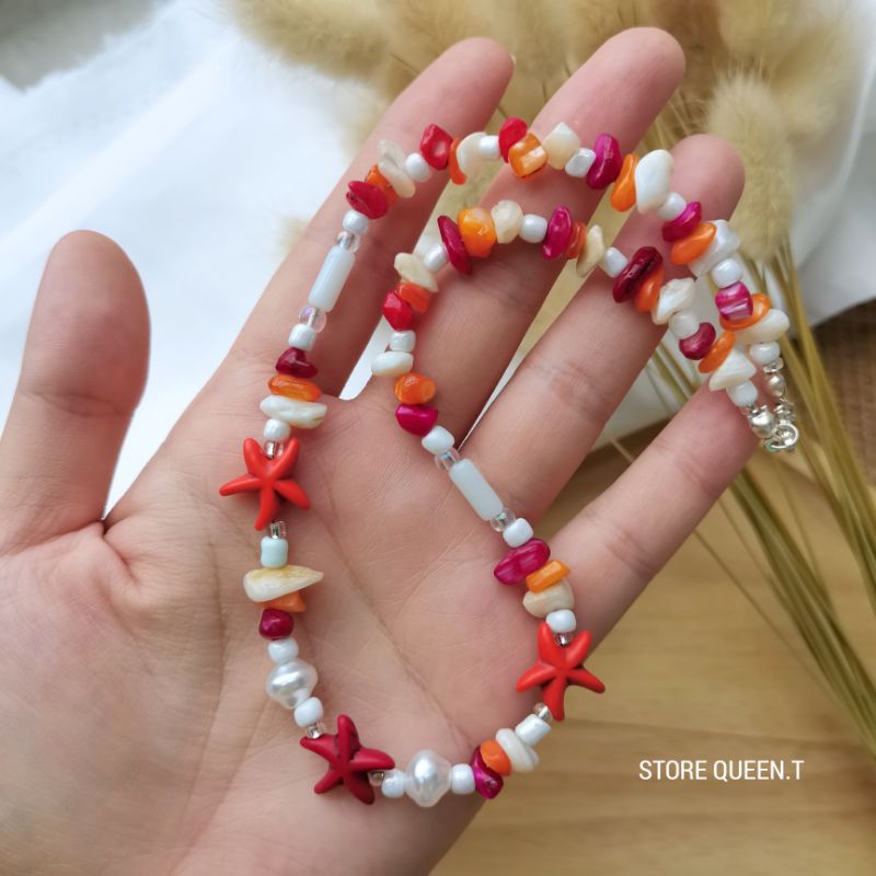 สร้อยคอโชคเกอร์หิน​แดง ดาวแดง [พร้อมส่ง]