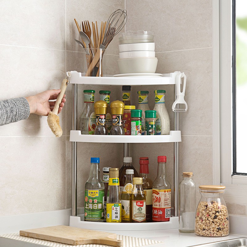 Home kitchen stainless steel triangle rack plastic floor spice rack storage  rack | Shopee Thailand