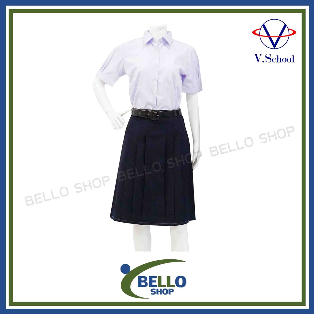 เสื้อเตรียมหญิงแขนพอง ตราV.School ชุดนักเรียนหญิง มัธยมปลาย ของเเท้ ของบริษัท