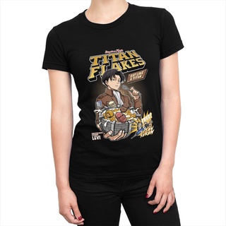 แขนสั้นcrew neckเสื้อยืดลําลอง ผ้าฝ้าย พิมพ์ลายกราฟฟิค Titan Flakes Attack On Titan สําหรับผู้หญิงS-XXXXL