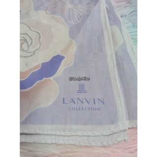 ผ้าเช็ดหน้า Lanvin Collection ลายดอกกุหลาบ ลายขลิบสีเงิน Handkerchief ผ้าเช็ดหน้าน่ารักๆ สามารถปรับใช้งานได้หลากหลาย