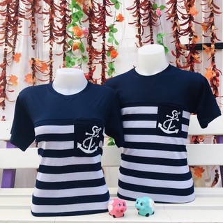 เสื้อยืดคอกลม เสื้อคู่รัก ลายสมอเรือ สีกรม-ขาว มีไซส์ M / L พร้อมส่ง