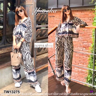 ❤️ TW13275 Set 2 ชิ้น เสื้อเชิ้ตครอป แขนสั้น มาพร้อมกางเกงขายาว เอวยางยืดทรงเอวสูง มีกระเป่าล้วงข้าง กางเกงมีซับใน