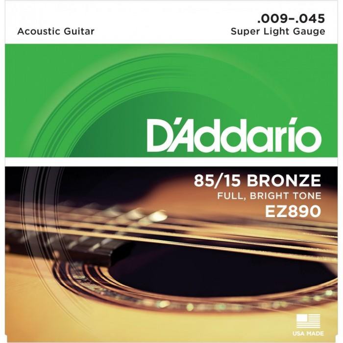 D'Addario สายชุดกีตาร์โปร่ง D'Addario 85/15 Bronze Light No 009-.045 SUPER  LIGHT GRUGE รุ่น EZ890 ของแท้ 100%