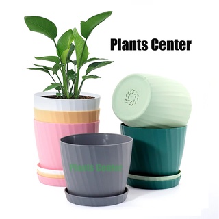 Plants Center T029พร้อมส่ง กระถางต้นไม้แบบใหม่ สไตล์มินิมอลสีสีพาสเทลเนื้อแมทพร้อมถาดรองกระถางมีรูระบายน้ำเยอะดินไม่รั่ว