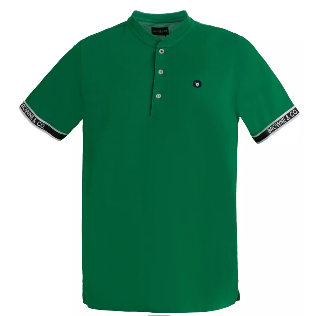 BROWNE & CO. เสื้อโปโล คอตตอน สีเขียว แต่งทอขาวดำปลายแขน รุ่น LPT010-1-GR