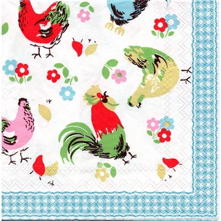 Pladao Napkin ภาพวินเทจ Cath Kidston ไก่กับดอกไม้ กระดาษ แนพกิ้น สำหรับงานศิลปะ เดคูพาจ decoupage ขนาด L 33x33