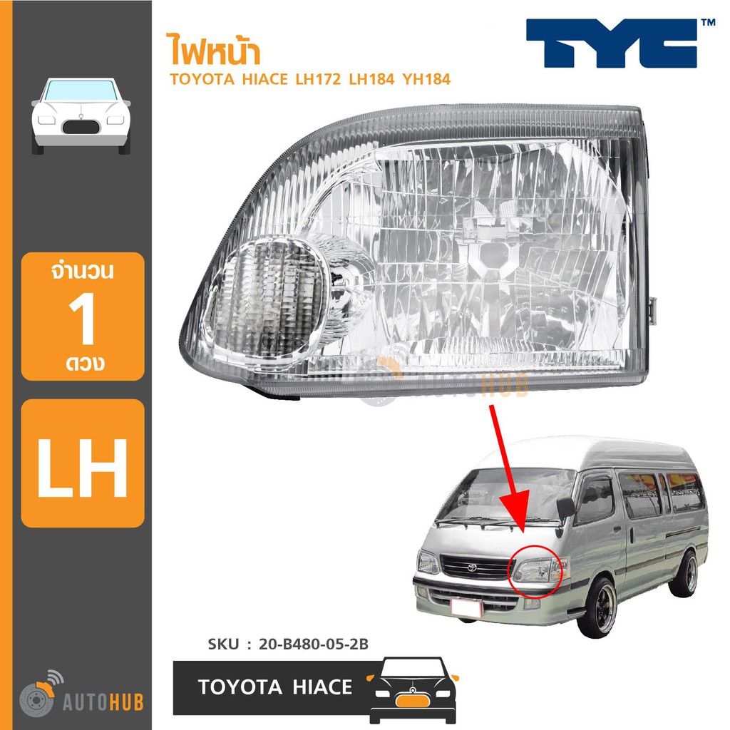 TYC ไฟหน้า TOYOTA HIACE LH172 LH184 YH184 LH125 ไฮเอซ ราคา 1 ดวง