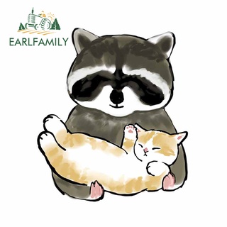 Earlfamily สติกเกอร์ ลายกราฟฟิคแมว แรคคูน กันน้ํา 13 ซม. x 11.8 ซม. สําหรับติดตกแต่งตู้เย็น แล็ปท็อป