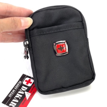 Chinatown Leather กระเป๋าผ้าDAKARร้อยเข็มขัด ผ้าซิปคู่+ช่องหน้าใส่ แบงค์ เหรียญ บัตร แว่นส่องพระ ร้อยเข็มขัด 2 เครื่อง