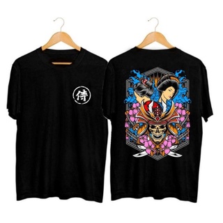 เสื้อยืดคอกลมเสื้อเชิ้ต TWIN GEISHA SKULL สไตล์ญี่ปุ่น สําหรับผู้ชายผ้าฝ้ายแท้