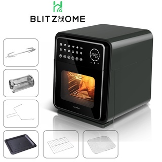 Blitzhome เตาอบ หม้อทอดไร้น้ํามัน TUYA Smart 12 ลิตร 1900W พร้อมถาดอบ ตะแกรงเสียบ ถาดตาข่าย กรงหมุนได้ ด้ามจับ Rotisserie